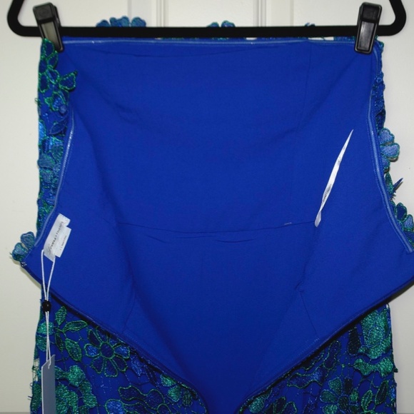 NWT Lovers + Friends Teagan Gown Lace Floral Blue Green Strapless Mermaid Sz LG - Picture 8 of 10